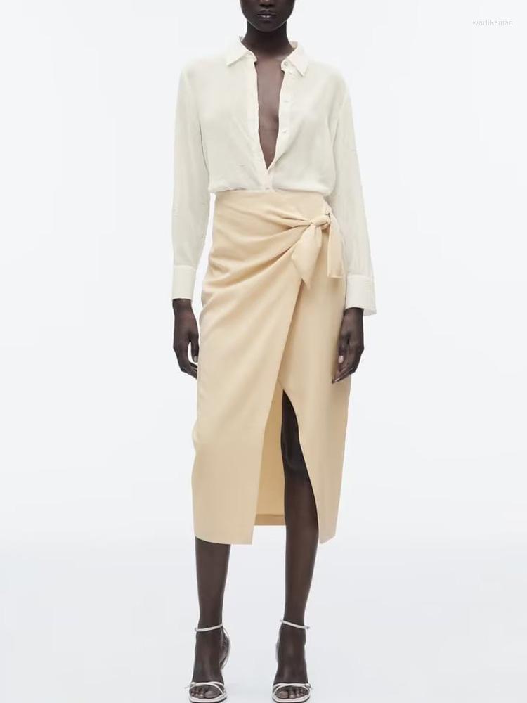 

Skirts Kumsvag 2023 Women Summer Fashion Solid Drawstring Bow Asymmetry Female Elegant Street Skirt Clothing