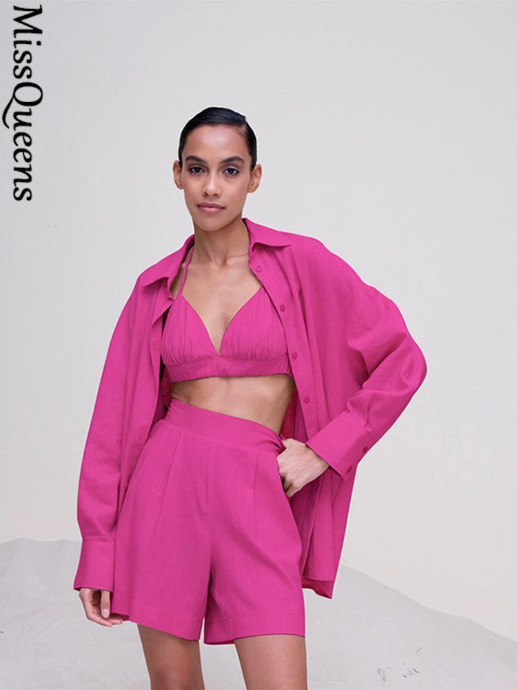 

Dress WOMEN COTTON LINEN SHORTS 3 PIECES SET LOOSE SHIRT + UNDERWEAR + HIGH WAIST SHORT PANTS SUIT 2022 FEMALE CASUAL SHIRTS OUTFIT, Black