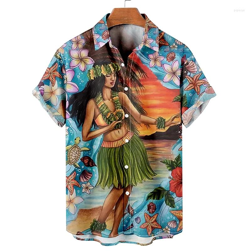 

Men's Dress Shirts Men's Vintage Hawaiian Hula Shirt Tropical Oversized Short Sleeve 3d Print Button Up Summer, Cshzy-220708-14