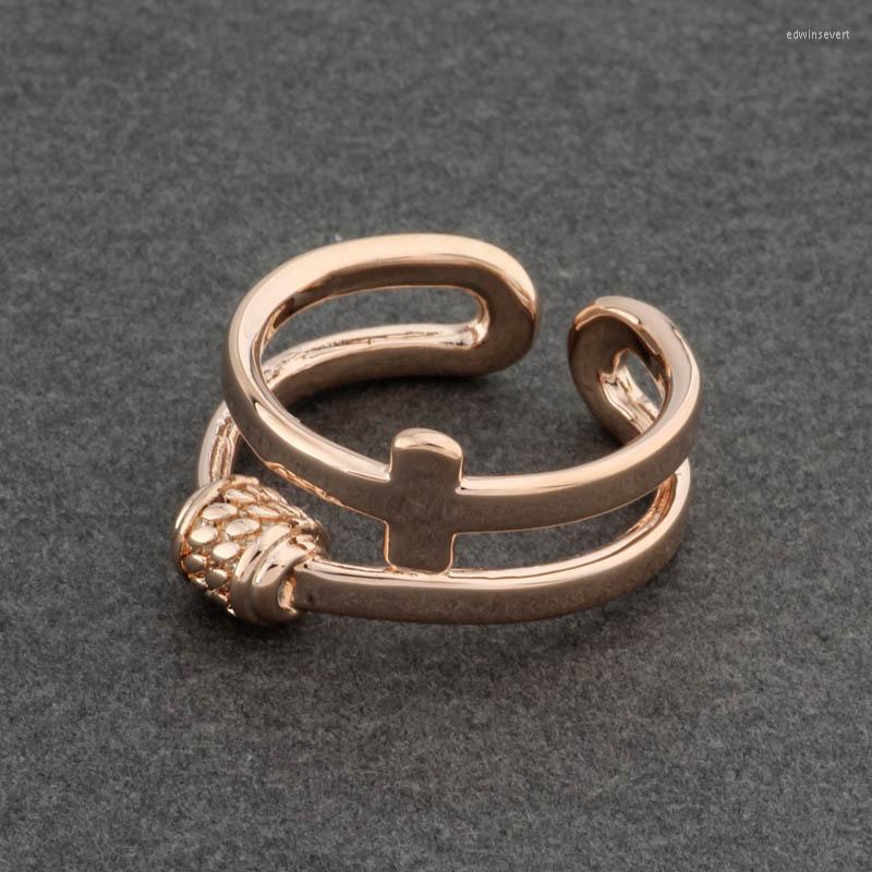 

Cluster Rings 585 Rose Gold Color Open Round Cross Shape Design Women Hollow Wedding Romantic Fashion Jewelry Unusual