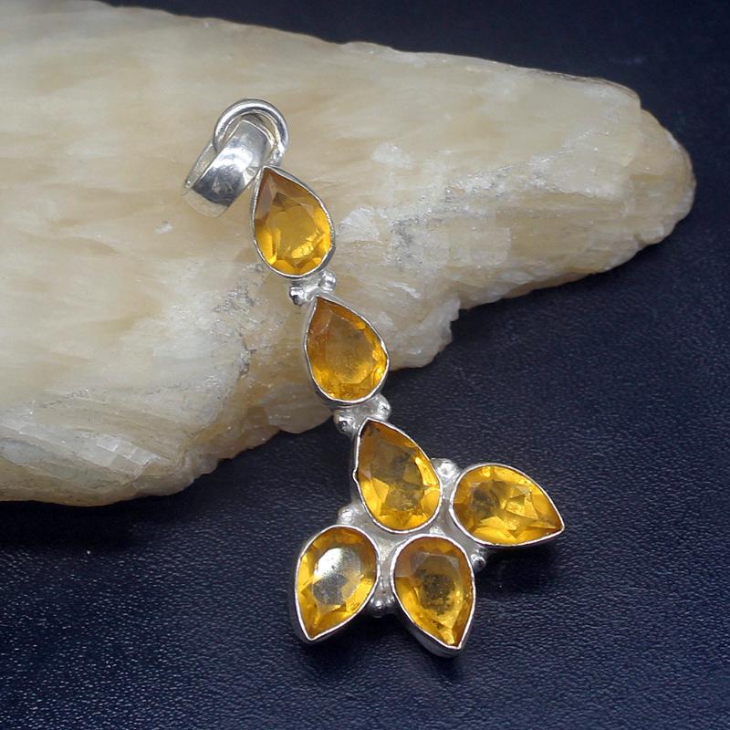 

Pendant Necklaces Gemstonefactory Jewelry Big Promotion 925 Silver Multi Stone Yellow Citrine Charming Women Ladies Gifts Necklace 0856Penda