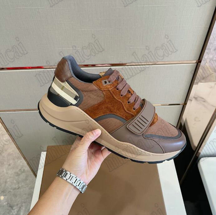 

Designer Vintage Check Shoes Suede Leather Sneakers Checked Chunky sneaker Lace-up curved sole Men Women's Trainer Casual Shoes, 11