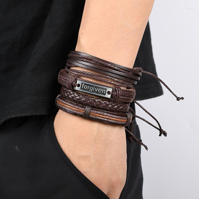 

Charm Bracelets 2023 Vintage Style Men's Leather Bracelet Woven Cowhide Simple Set For Men Daily Wearing