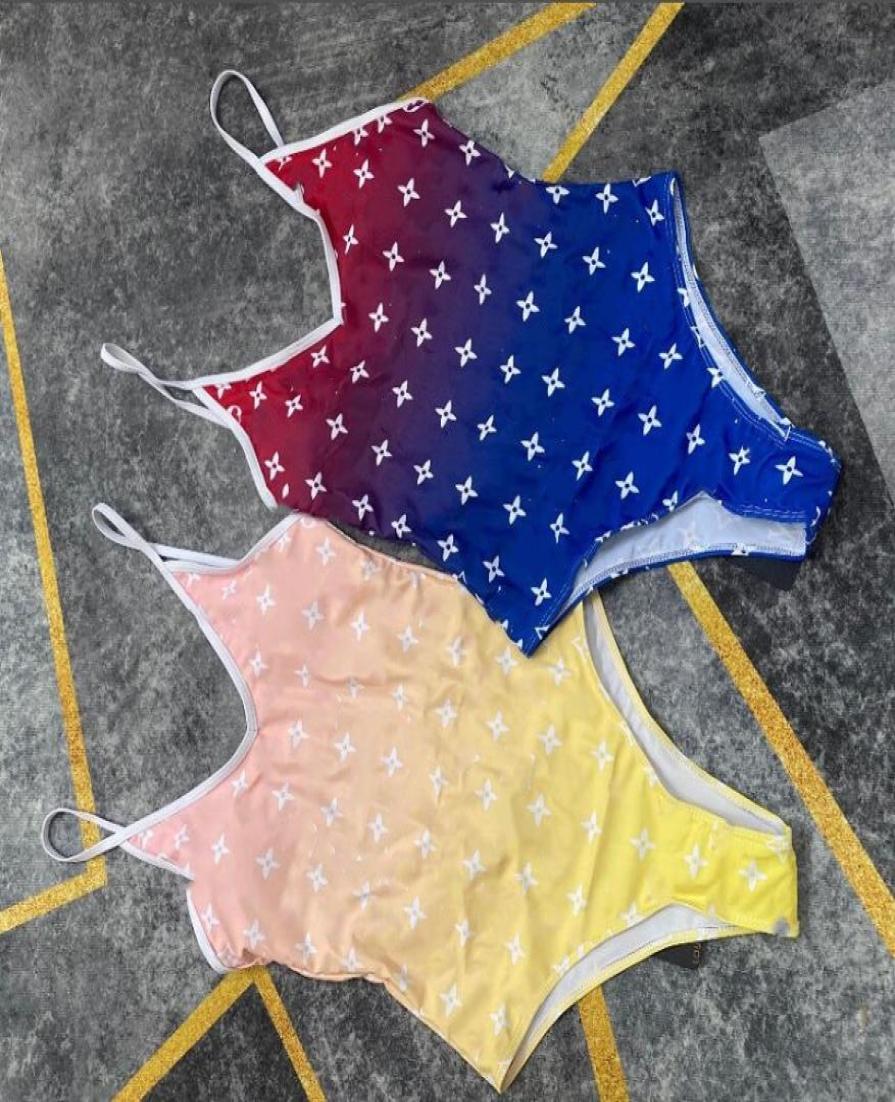 

Luxury Gradient conjoined Women Swimwear Bikinis Set Textile Letter Printed Ladies Bodysuit Swimsuit Beach Party Womens Swim Suit1448992