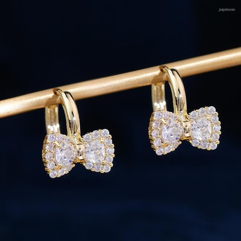 

Hoop Earrings Trendy Exquisite Zirconia Gold Color Bow Copper For Women Girls Elegant Fine Jewelry Party Prom Accessories