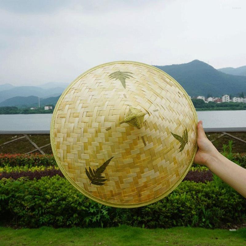 

Wide Brim Hats Chinese Retro Bamboo Rattan Fisherman Hat Handmade Weave Straw Bucket Tourism Rain Dance Props Cone Fishing