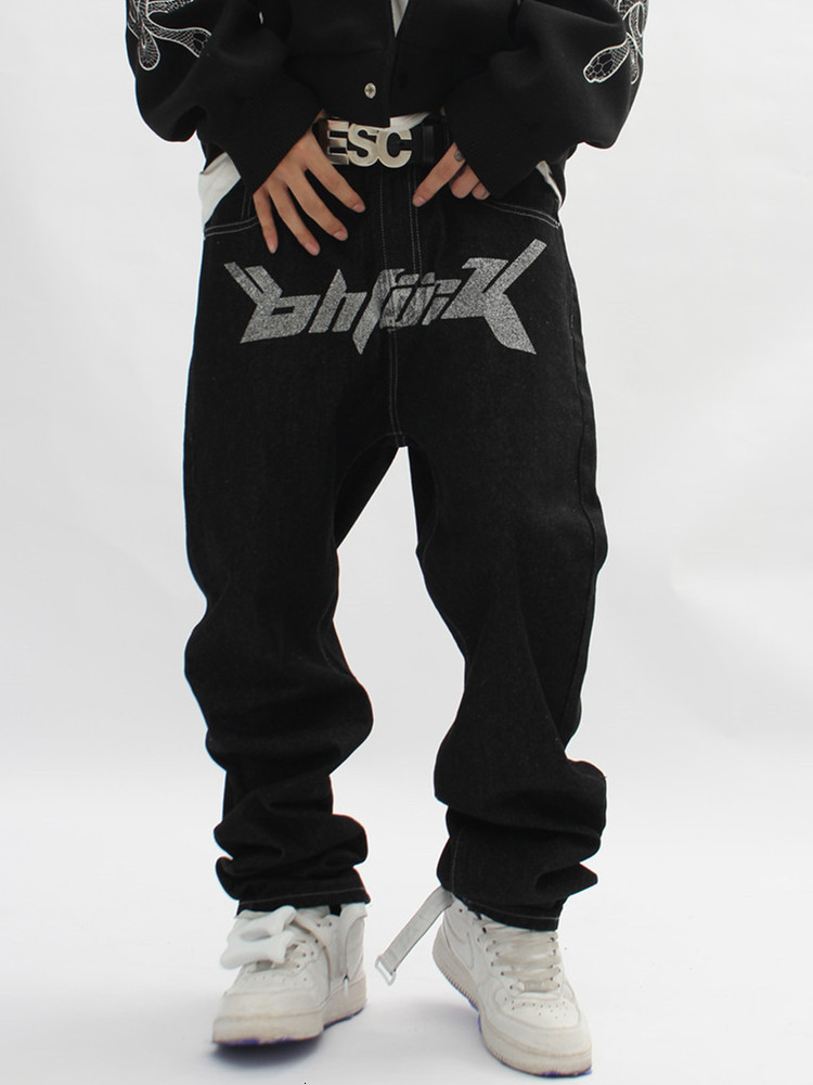 

Mens Jeans Y2k With Print Baggy Man Trendyol Straight Pants High Street Hip Hop Black Vintage Streetwear Denim Casual 230420, Black 1