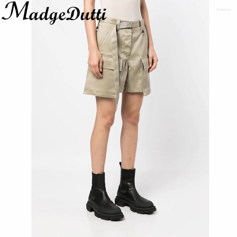 

Women' Shorts 3.30 MadgeDutti Casual Fashion With Belt Big Pocket Decoration Straight Cotton Cargo Women, Black