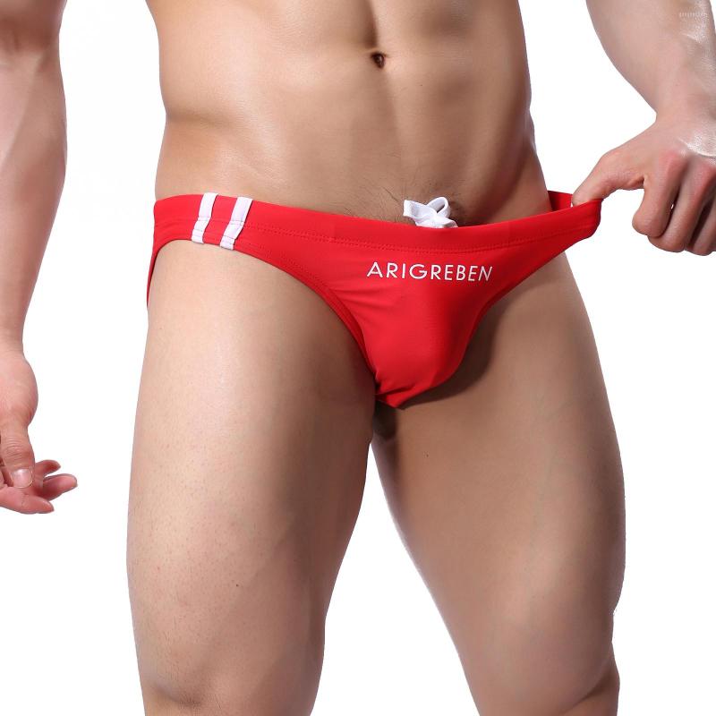 

Men's Swimwear Mens Solid Color Swimming Briefs Summer Beachwear Drawstring Bathing Shorts Multi Colors, Red