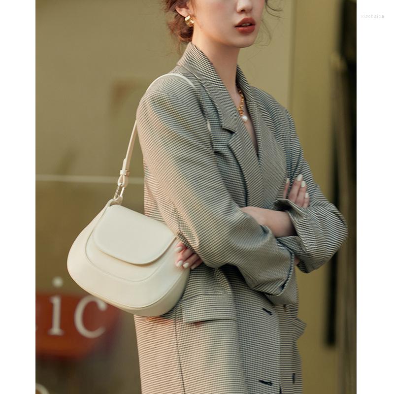 

Evening Bags Simple Women's Bag Leisure Saddle Handbags Genuine Leather Solid Color Female Messenger Fashion Easy Matching Lady, Black