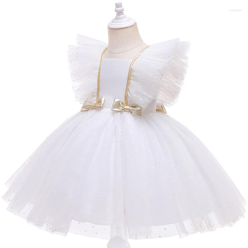 

Girl Dresses White Toddler Cute Bow First Birthday Dress For Baby Clothes Tulle Ruffle Child Princess Baptism Party Costume 1-6Y, Picture shown