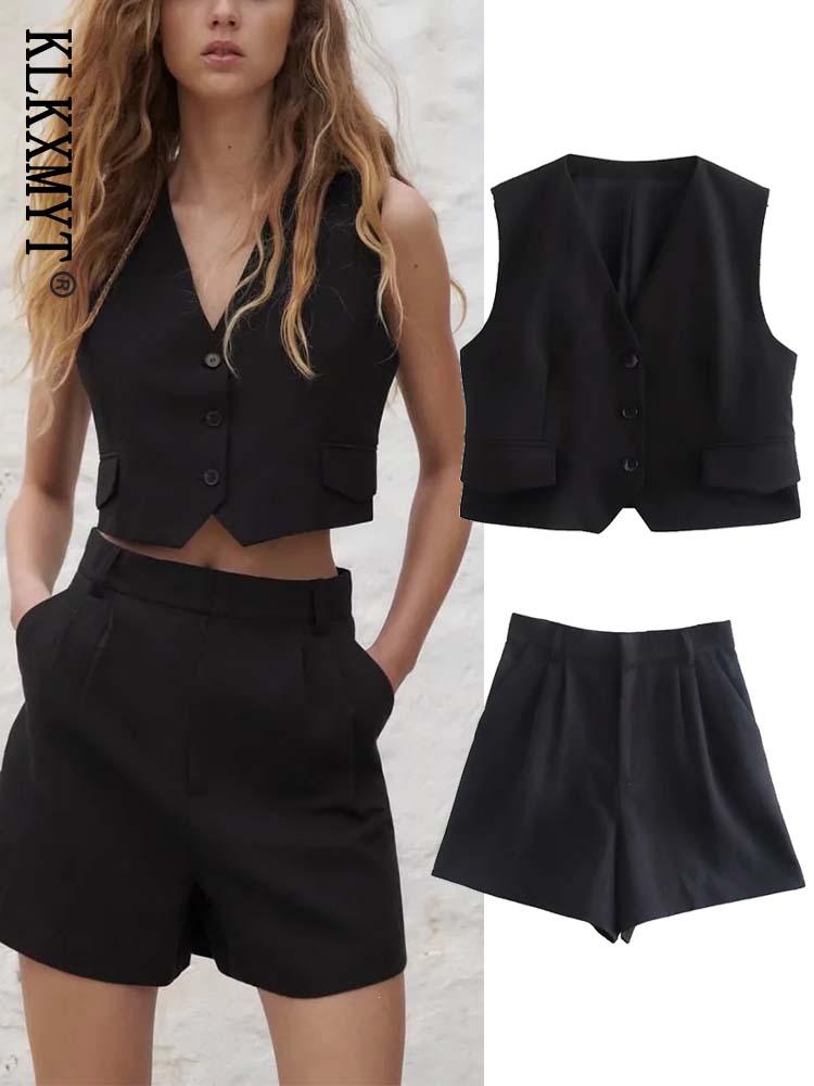 

Dress TRAF 2022 SUMMER SETS WOMEN 2 PIECES SHORTS SUITS NEW VNECK VEST JACKET+WOMAN SHORTS SET CAUSAL FEMALE OUTFITS