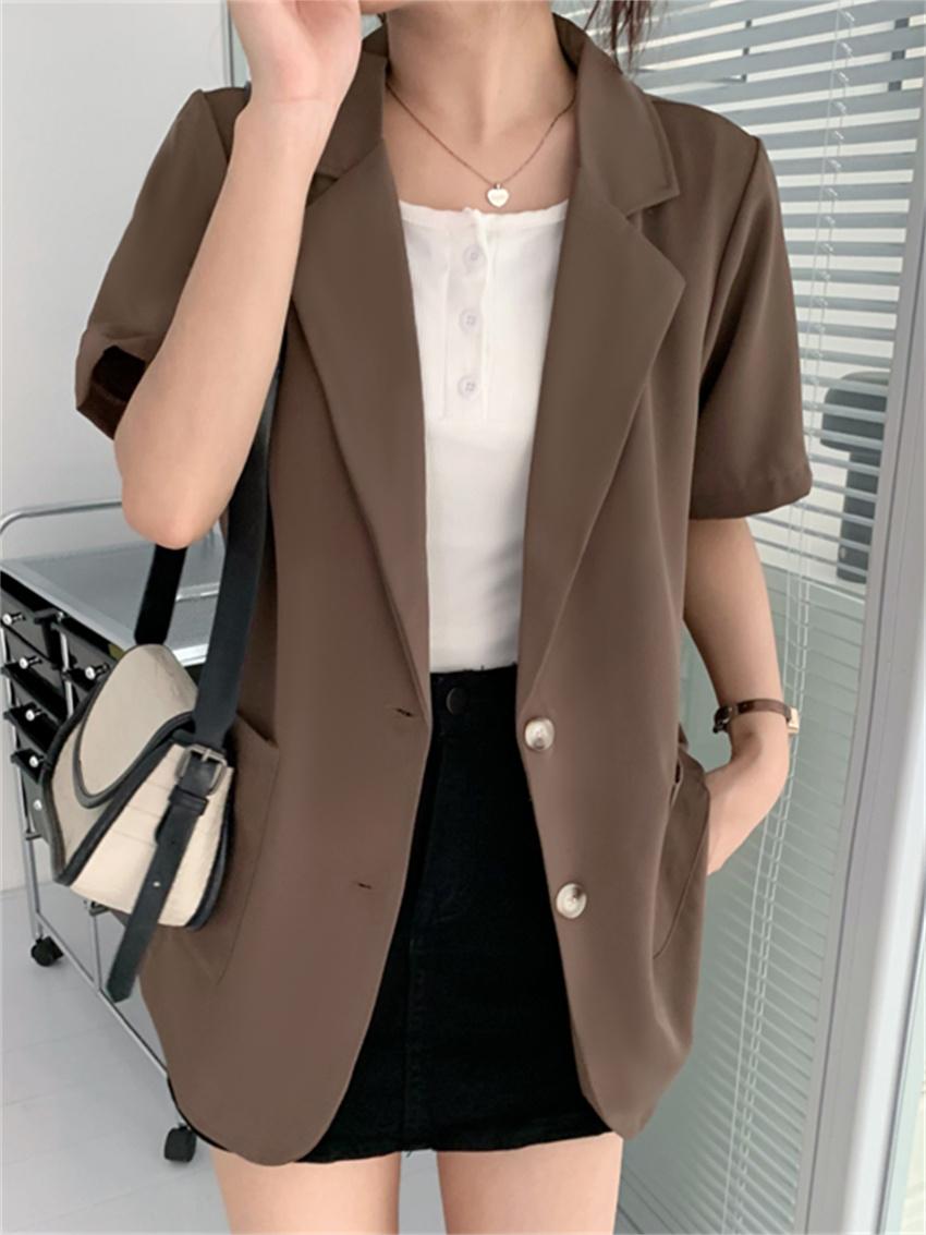 

Pants HziriP Summer Thin Women Blazers New Elegant Short Sleeve Minimalist 2022 OL Fashion Lady All Match Loose Casual Hot Coats, Black