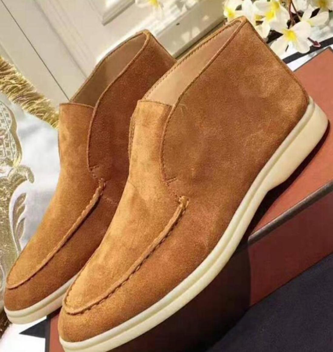 

Velvet leather luxury Mens loro walk boots lp designer womens flats ankle boot Mocassin Plus Size 45 468978703, Chocolate