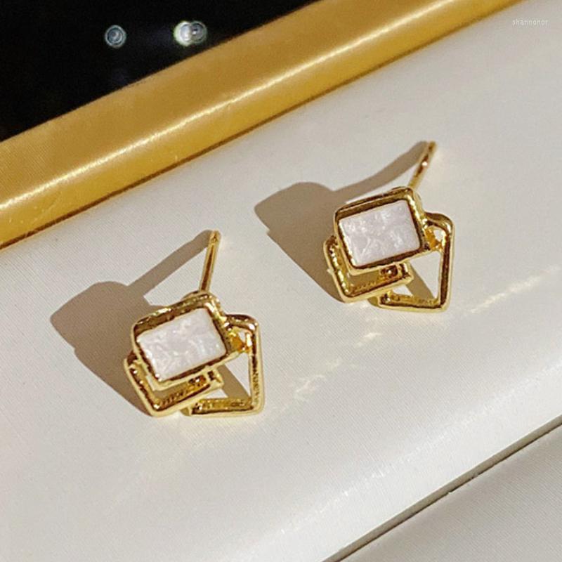 

Stud Earrings VSnow Temperament Gold Color Geometrical Square Earings For Women Fashion Hollow Out Metal Jewelry Accessories