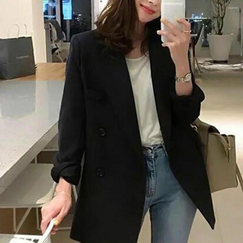 

Women' Suits Autumn Women Blazer Long Sleeve Pocket Double Breasted Suit Jackets Office Ladies Business Blazers Coats Female Chaquetas, Black