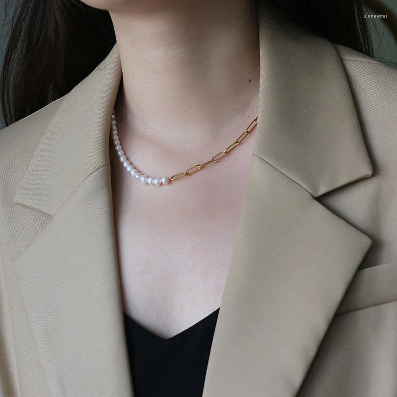 

Choker Titanium Natural Pearl Necklace Women Stainless Steel Jewelry Designer T Show Runway Party Gown Wedding Japan Korean