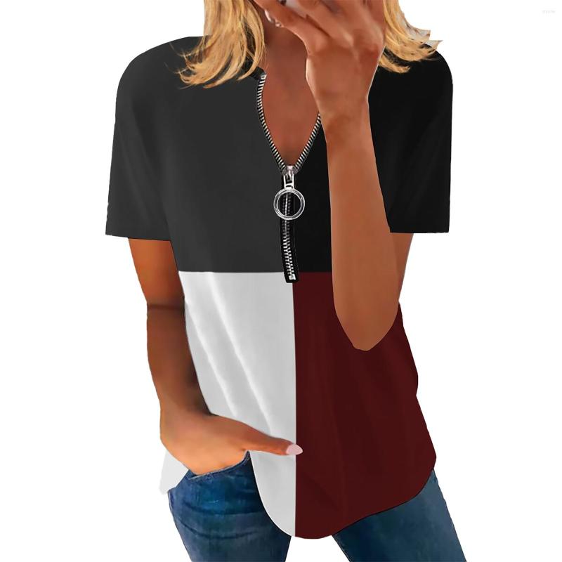

Women's Blouses Summer Women Zip-Up Tops And Short Sleeve Casual Blouse Zipper Tunics Blusas Plaid Loose Woman Pullover