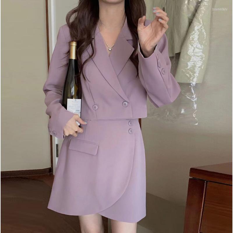 

Two Piece Dress Insozkdg Minimalism Women' Suit Jacket Short Blazer Coat Autumn Slim Skirts Business Office Lady Woman High Street, Beige