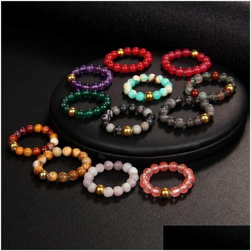 

Band Rings 4Mm Stone Beads Elastic Ring Healing Crystal Quartz Chakra Pink Red Green Index Finger For Women Men Drop Delivery Jewelry Dhv4Y
