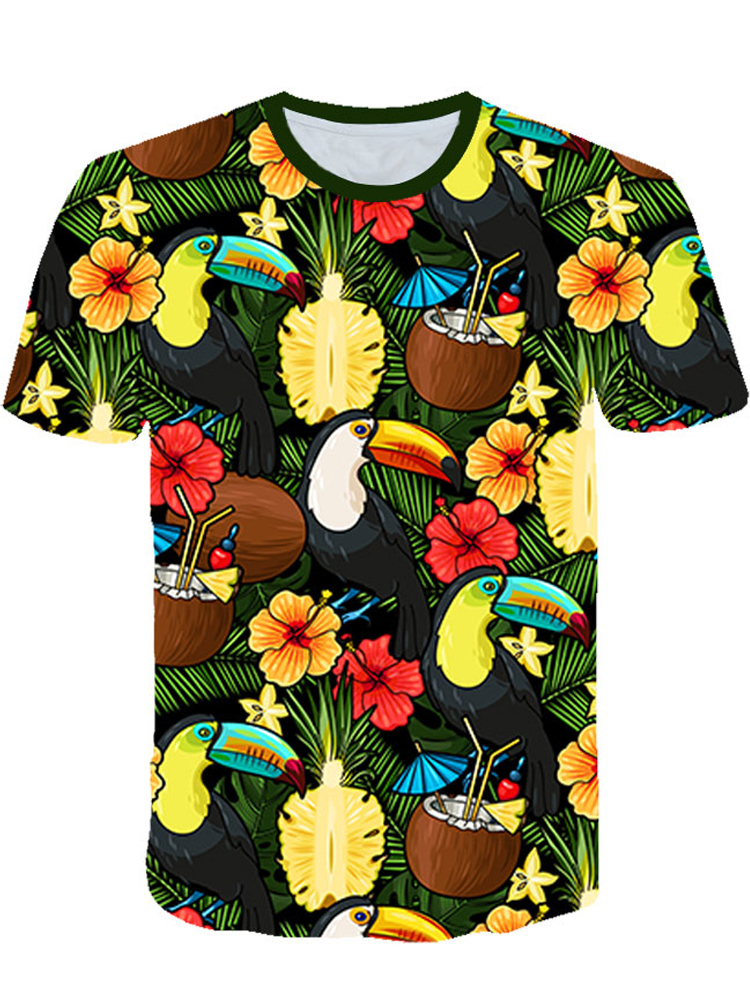 

Huangqian Hawaiian style short sleeved 3D T-shirt Short Sleeve