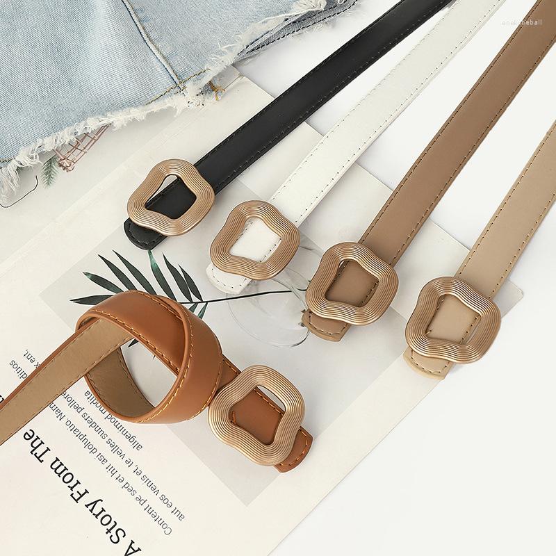 

Belts PU Leather Belt For Women's Irregular Geometric Buckle Jeans Black Chic Retro Lace-up, White