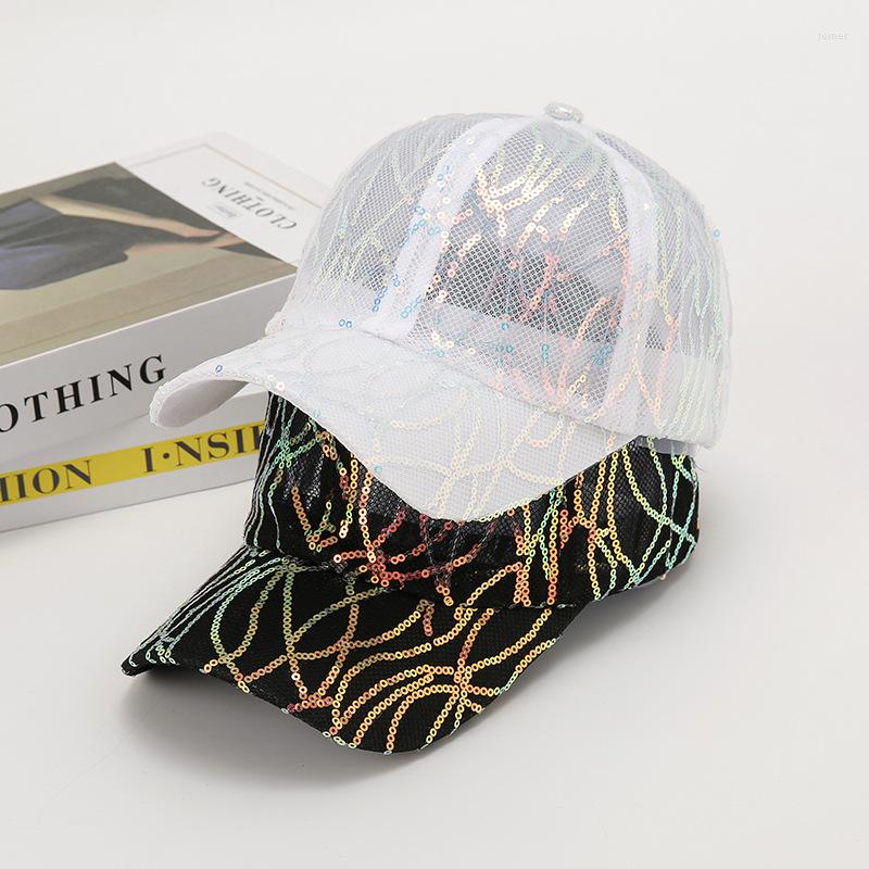

Ball Caps Hats For Women Summer Fashion Brand Baseball Cap Sequins Adjustable Snapback Sun Breathable Mesh Hip Hop Gorras, White