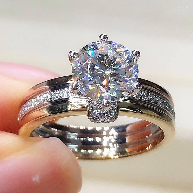 

Cluster Rings 18K AU750 Gold Ring Round Mosan Diamond D Color VVS1 Wedding Engagement Couple Party Anniversary Valentine's Day Gift