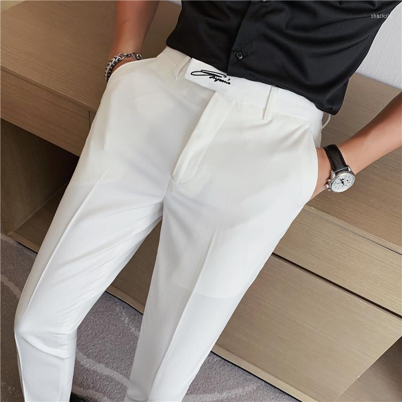 

Men's Suits Summer Thin Korean Version Embroidered Business Social Suit Trousers Male Slim Fit Casual Pants Wedding Banquet Dress, Black