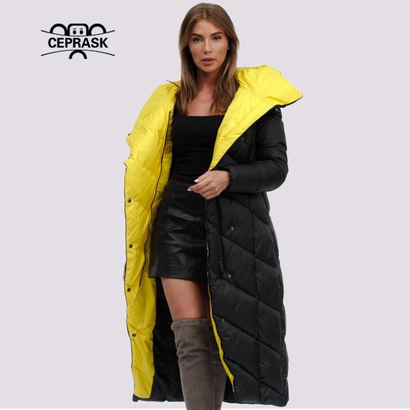 

Leather CEPRASK New Women's Down Jacket Winter Parkas Outwear Hooded Female Quilted Coat Long Large Size Warm Cotton Classic Clothing, Green-light green