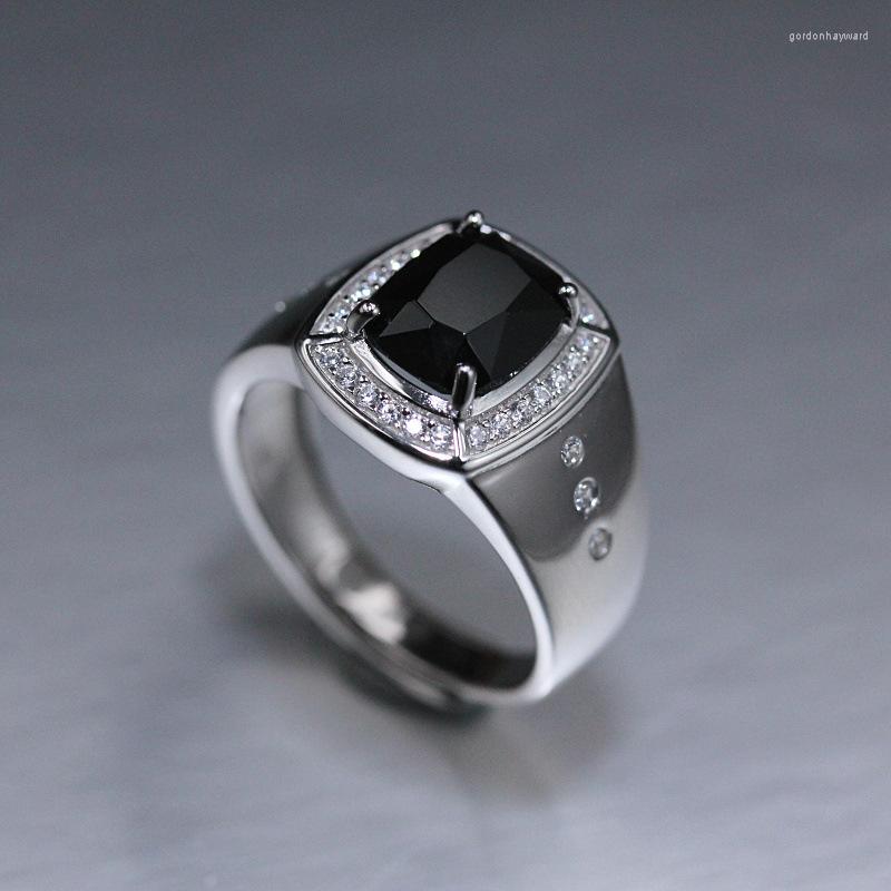 

Cluster Rings 925 Sterling Silver Zircon Micro Inlaid Black Agate Ring