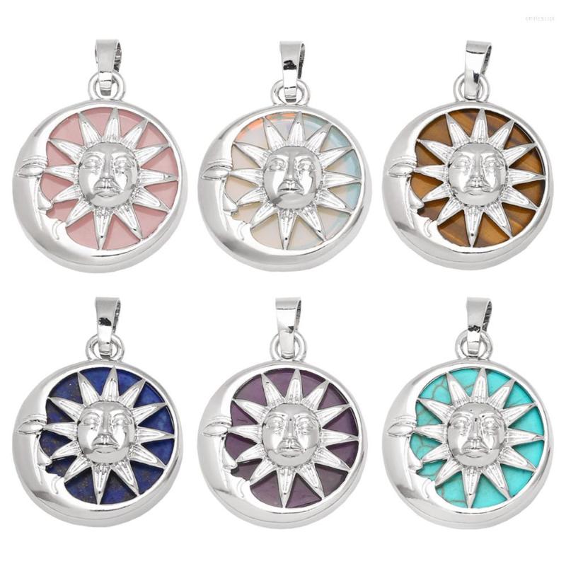

Pendant Necklaces OCESRIO Moon Sun God For Necklace Silver Color Copper Natural Stone Round Beads Crystal Quartz Women Men Jewelry Pdta946