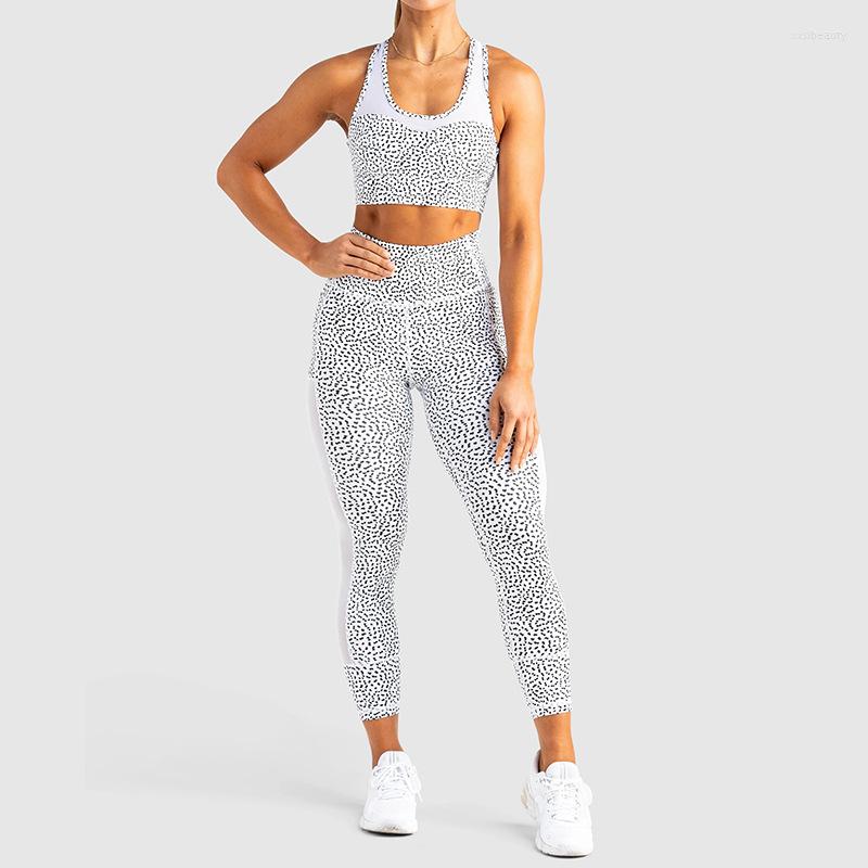 

Women' Two Piece Pants ASHEYWR Women Mesh Patchwork Fitness Sets Speck Printed Push Up Bra Workout Set Female High Waist Pocket Elastic, Black