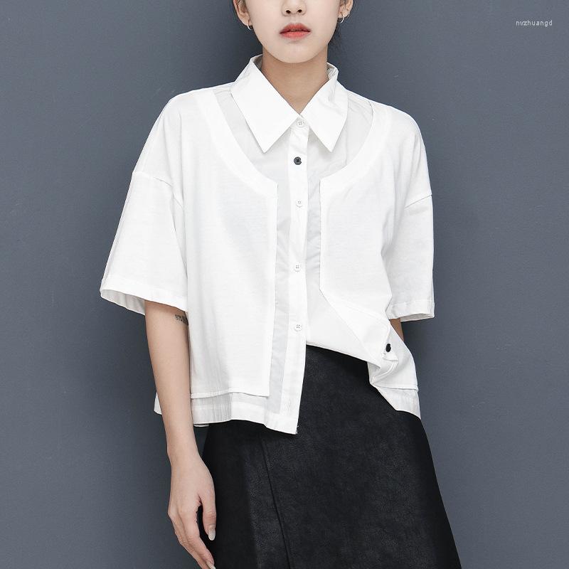 

Women's Blouses Women's Loose Short Sleeve Shirt 2023 Summer Korean Version British Style Simple Splicing Casual Top, White