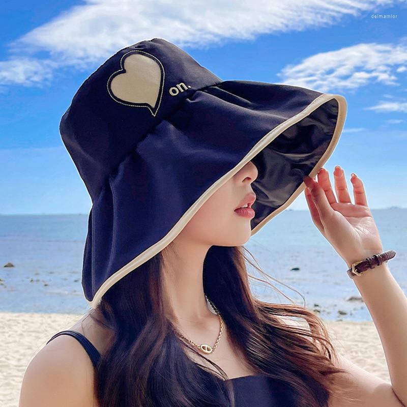 

Wide Brim Hats Summer Sandy Beach Windproof Vinyl Sun Protection Bucket Hat For Women Love On Sunshade UV Big Eaves Fisherman Cap Foldable, Ht10650bg