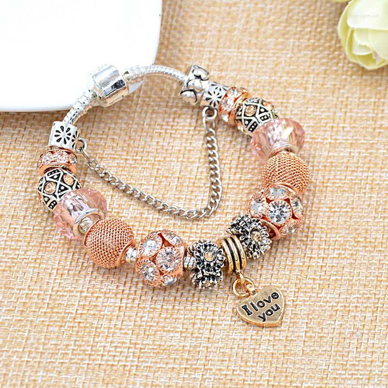 

Charm Bracelets Gold Color Crystal Bracelet Big Hole Ball Beaded Pulseira