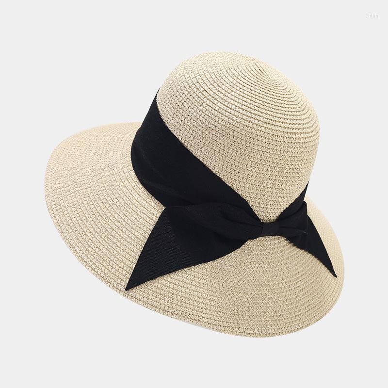 

Wide Brim Hats Straw Hat Summer Bow Fisherman Female Sun Fashion Protection Big, Khaki