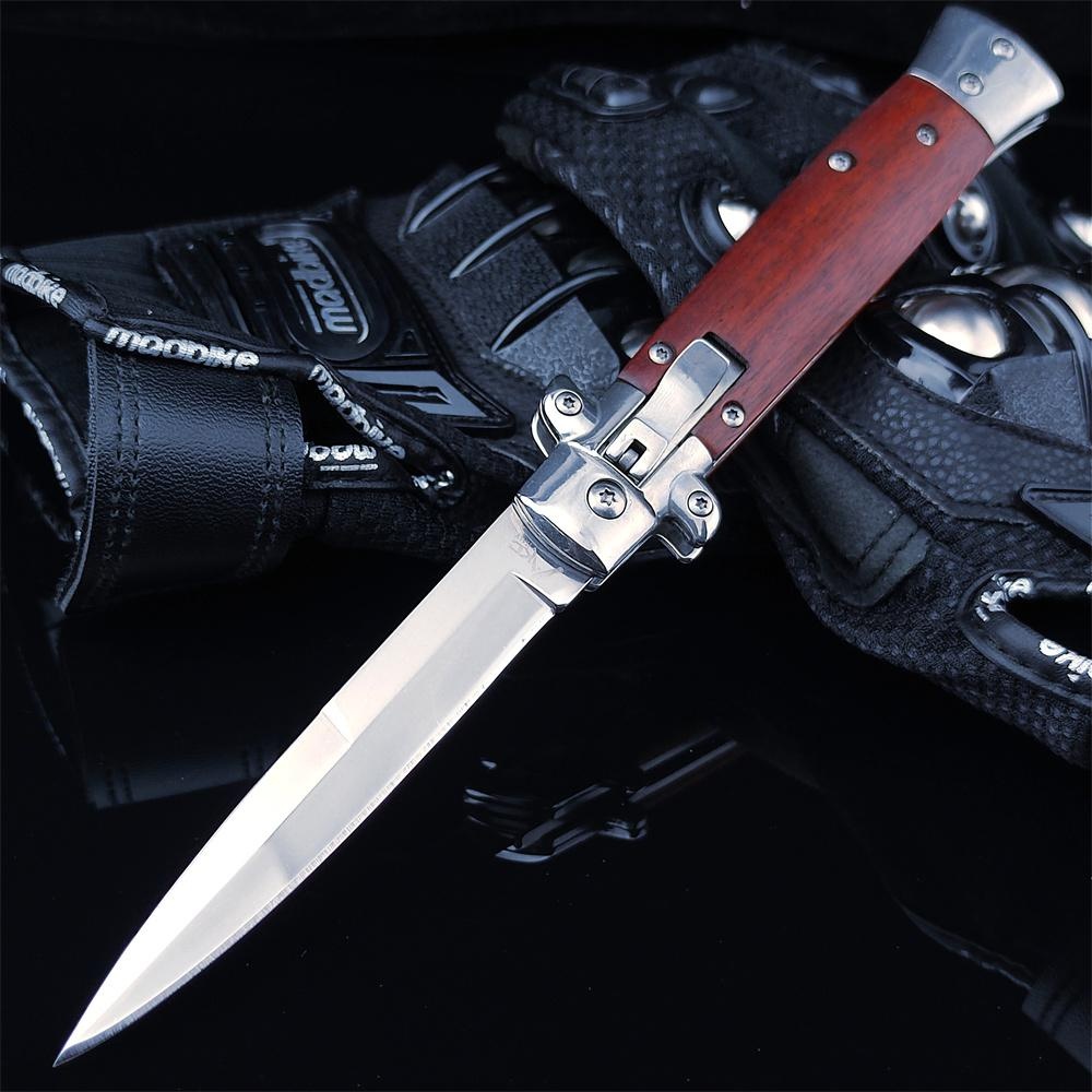 

9 Inch Italian Godfather Stiletto Mafia Folding knife Classical Automatic Pocket knives 11 13 Auto EDC Tools Outdoor Hunting Knife 440C Blade Wood Handle bm 535 9070