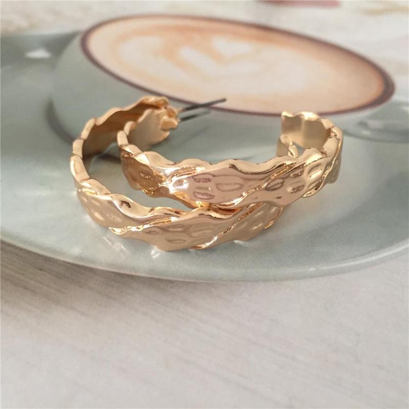 

Hoop Earrings Trendy Gold Color Plating Irregular Textured For Women Bohemia Casual Daily Party Jewelry Decoration