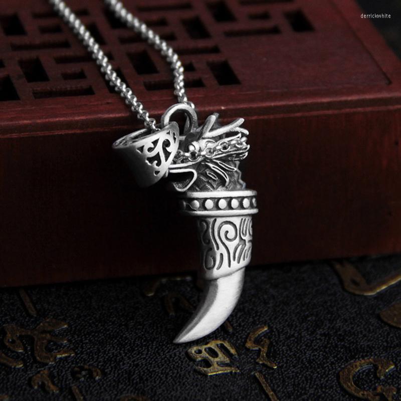 

Pendant Necklaces Thai Silver Vintage Dragon Head For Men Women Jewelry Real 925 Sterling Spike Wolf's Fang