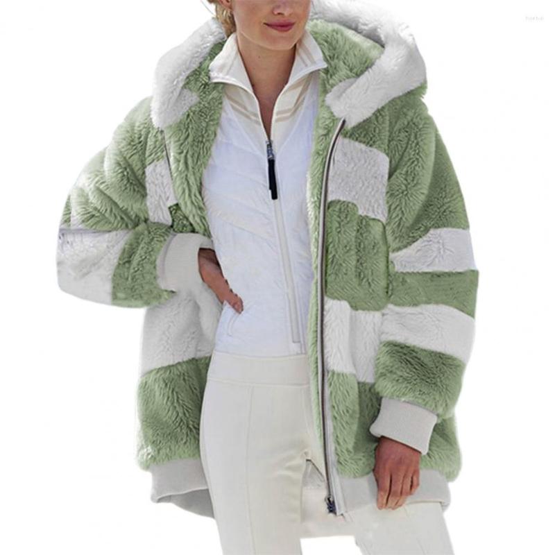 

Women's Fur Zip Up Fleece Women Jacket 2023 Plush Faux Autumn Winter Patchwork Color Hooded Coat Warm Thicken, Auburn