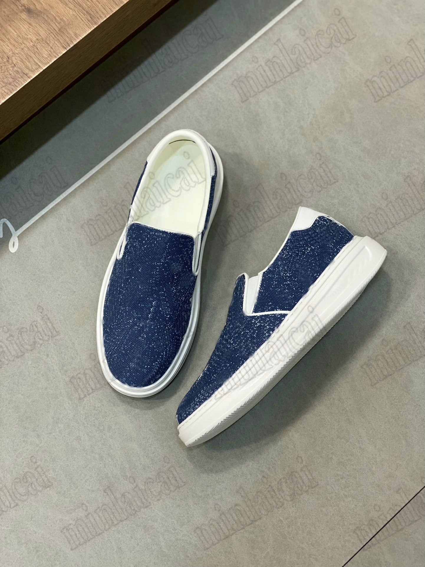 

Designer Men's Canvas Shoes Beverly Hills Slip on Sneakers Trainer Sneaker Denim Blue Monograms shoes Rubber soles, 03