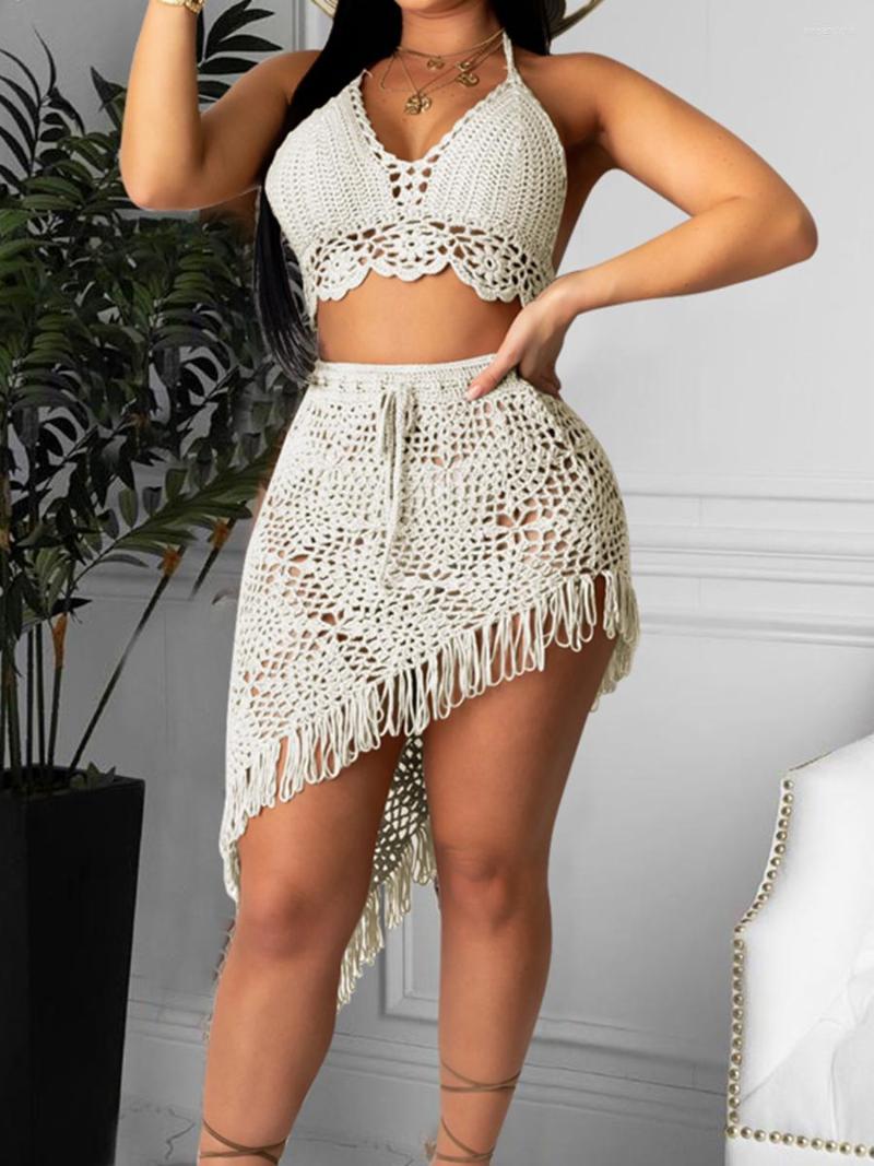 

Women' Swimwear Fashion Women Tops Skirt Suit Sleeveless Off Shoulder Crop Vest Solid Color Wrapped Club Street Style -XL, White