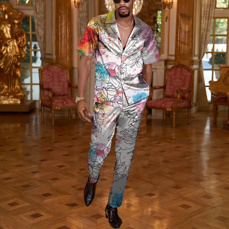 

Men's Tracksuits 2023 Summer Men's Short-sleeved Shirt Button Top 3D Printing Sports Fashion Pants Daily Korean Version Of Two Sets, Ttb4-36-dctb