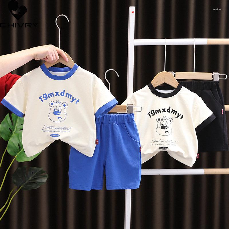 

Clothing Sets Boys Summer 2023 Baby Boy Short Sleeve Round Neck Cartoon Bear Letter T-shirt Tops With Shorts Kids Clothes, Black