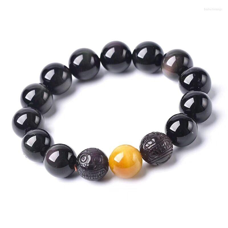 

Strand JoursNeige Rainbow Eye Black Natural Obsidian Bracelets Beads PiXiu Bracelet Lucky For Women Men Energy Stone Jewery