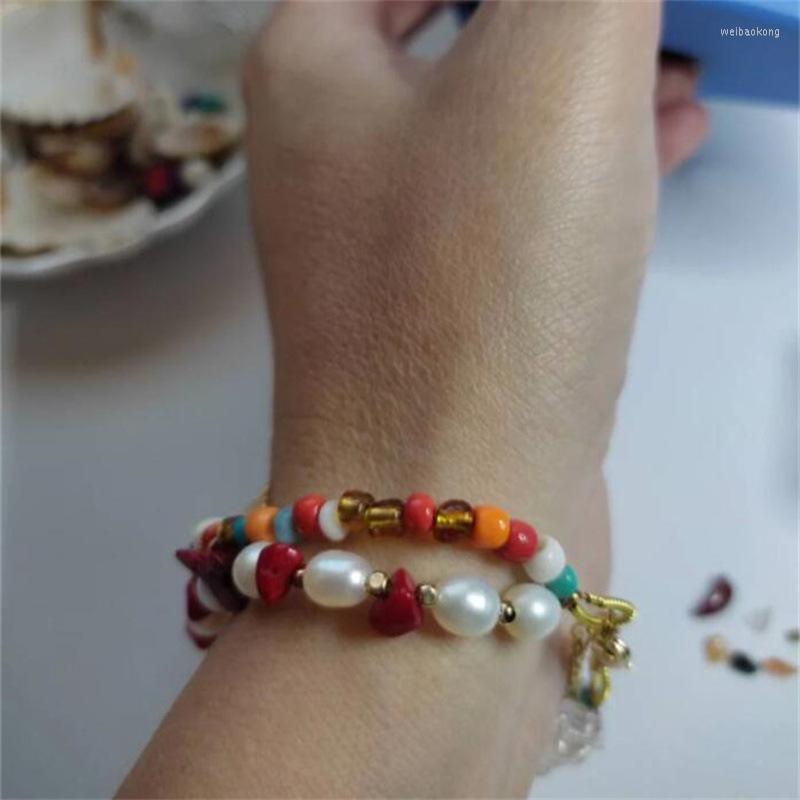 

Strand 2023 Fashion Women Bohemian Double Layer Nature Stone Colorful Beads Splicing Bracelet Summer