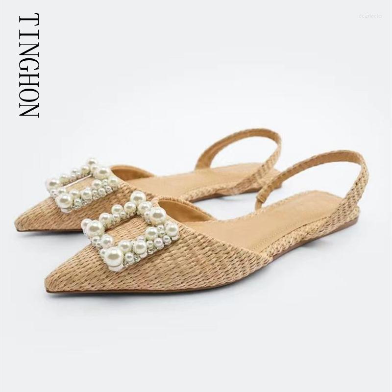 

Sandals 2023 Brand Women Sandal Shoes Pointed Toe Slip On Ladies Elegant Slingbacks Fashion Crystal Pearl Buckle Dress, Picture color