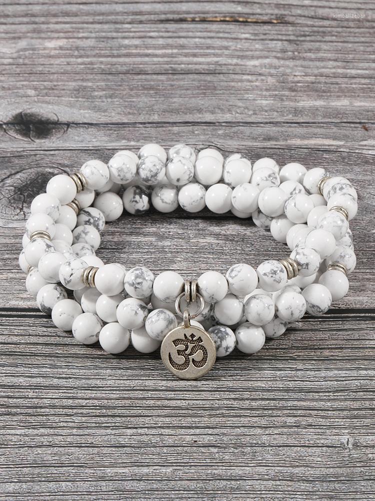 

Strand YUOKIAA 8mm 108 Natural White Turquoise Mala Rosary Beads Charm Bracelet For Women Men Yoga Japamala Meditation Beaded Jewelry