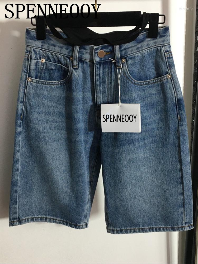 

Women's Shorts SPENNEOOY Designer Runway Fashion Vintage Blue Color Denim Women's Button Pockets Regular Waist Holiday Casual